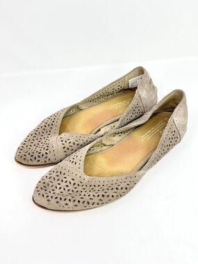 TOMS D'Orsay Perforated Suede Flats Slip-On Shoes Beige Taupe Size 9.5 EU 41